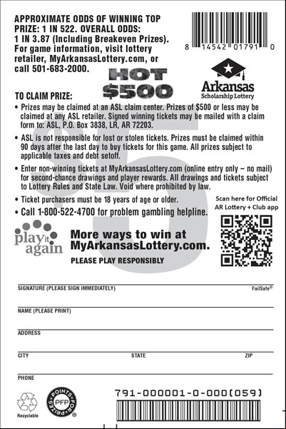 Hot $500 - Game No. 791 - Back Hot $500 - Game No. 791