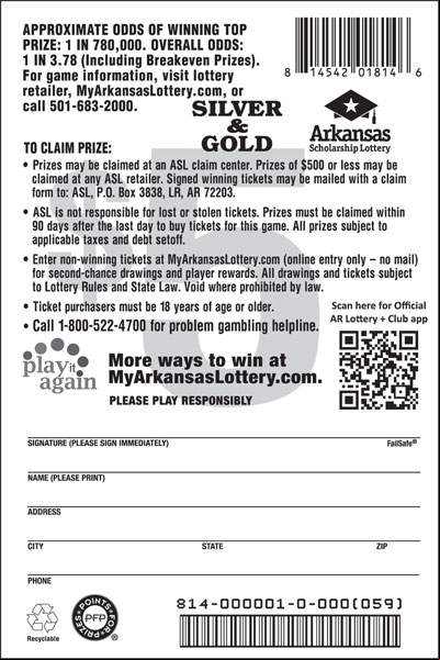 Silver & Gold - Game No. 814 - Back Silver & Gold - Game No. 814