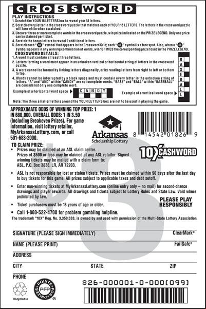 10X® Cashword - Game No. 826 - Back 10X® Cashword - Game No. 826